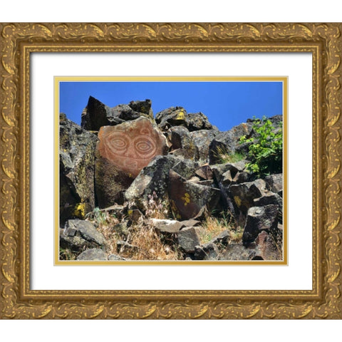 WA, Columbia GorgeTsagaglalal petroglyph Gold Ornate Wood Framed Art Print with Double Matting by Terrill, Steve