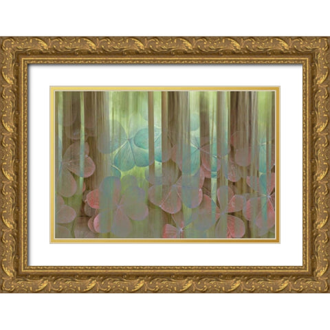 Washington, Seabeck Collage of oxalis and trees Gold Ornate Wood Framed Art Print with Double Matting by Paulson, Don