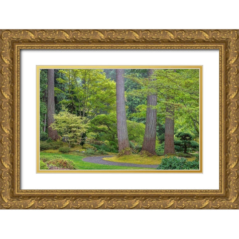 Washington State-Bainbridge Island Garden path composite panoramic Gold Ornate Wood Framed Art Print with Double Matting by Jaynes Gallery