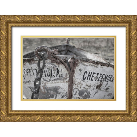 Washington State-Port Townsend BandW of boat bow  Gold Ornate Wood Framed Art Print with Double Matting by Jaynes Gallery