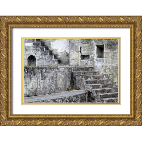 Washington State-Port Townsend Concrete steps and walls of fort  Gold Ornate Wood Framed Art Print with Double Matting by Jaynes Gallery
