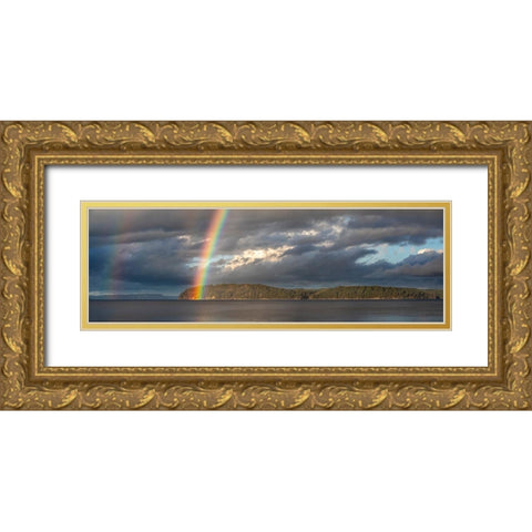 Washington State-Seabeck Panoramic of rainbow over Hood Canal  Gold Ornate Wood Framed Art Print with Double Matting by Jaynes Gallery