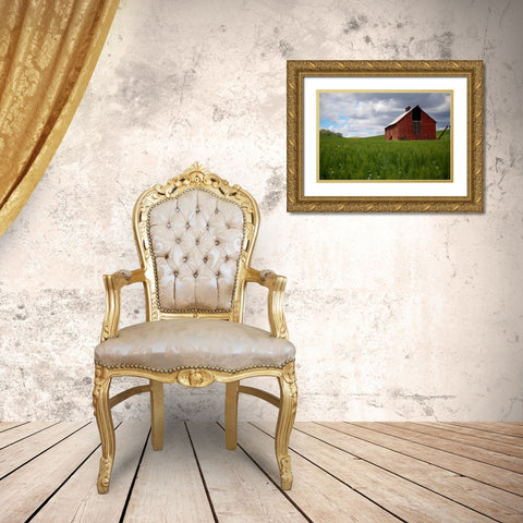 Washington State-Palouse Red barn in farm field Gold Ornate Wood Framed Art Print with Double Matting by Jaynes Gallery