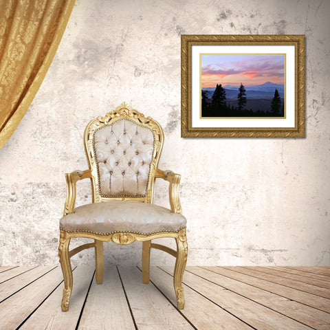Washington State Sunset landscape with Mt Adams and Mt Rainier Gold Ornate Wood Framed Art Print with Double Matting by Jaynes Gallery