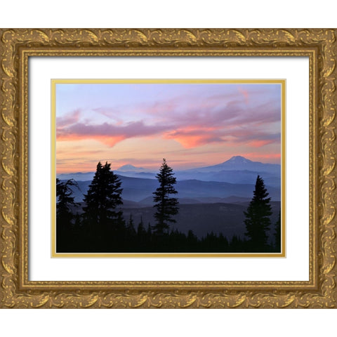 Washington State Sunset landscape with Mt Adams and Mt Rainier Gold Ornate Wood Framed Art Print with Double Matting by Jaynes Gallery