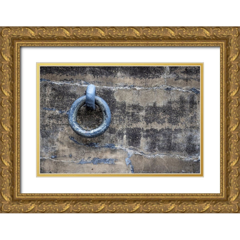 USA-Washington State-Fort Flagler State Park Metal ring on weathered concrete wall Gold Ornate Wood Framed Art Print with Double Matting by Jaynes Gallery