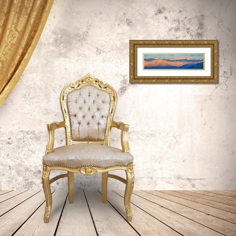 USA- Washington State. Panoramic of sunrise on Olympic Mountains in winter. Gold Ornate Wood Framed Art Print with Double Matting by Jaynes Gallery