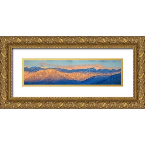 USA- Washington State. Panoramic of sunrise on Olympic Mountains in winter. Gold Ornate Wood Framed Art Print with Double Matting by Jaynes Gallery