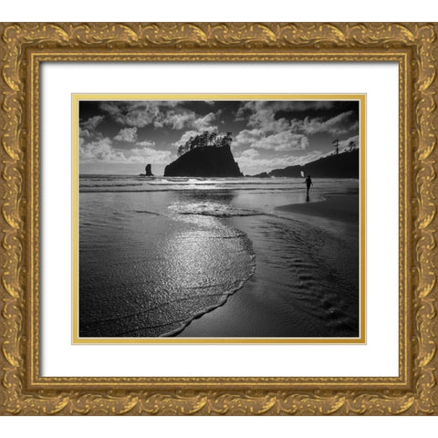 Usa-Washington State A beachgoer strolling Second Beach in late afternoon Gold Ornate Wood Framed Art Print with Double Matting by Sederquist, Betty