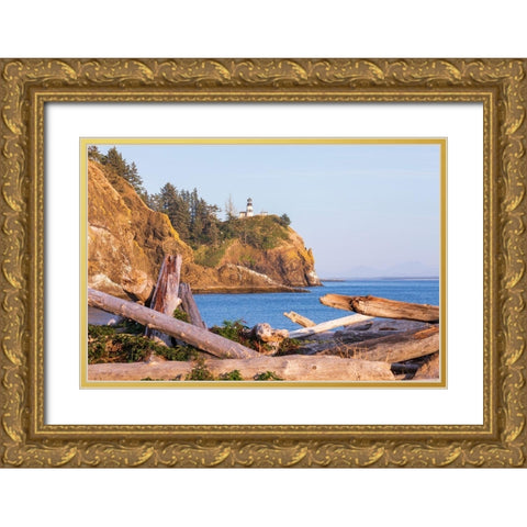 Washington State-Ilwaco-Cape Disappointment State Park Cape Disappointment Lighthouse  Gold Ornate Wood Framed Art Print with Double Matting by Wilson, Emily