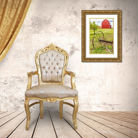Albion-Washington State-USA-Red barns and antique farm equipment in the Palouse hills Gold Ornate Wood Framed Art Print with Double Matting by Wilson, Emily M.