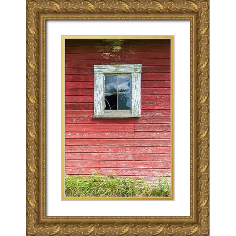 Latah-Washington State-USA-Window on the wall of an old red barn Gold Ornate Wood Framed Art Print with Double Matting by Wilson, Emily M.