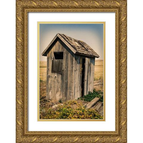 USA- Washington State- Whitman County- Palouse. Bauer Road. Outhouse. Gold Ornate Wood Framed Art Print with Double Matting by Wilson, Emily M.