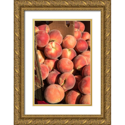 Issaquah-Washington State-USA Boxes of White Lady peaches for sale at a Farmers Market Gold Ornate Wood Framed Art Print with Double Matting by Horton, Janet