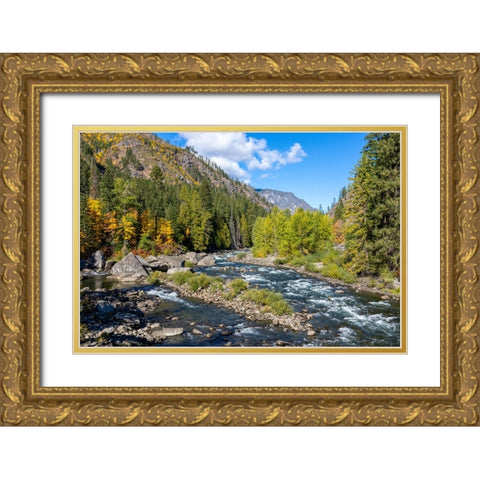 Leavenworth- Washington State- USA. View from a pipeline pedestrian bridge Gold Ornate Wood Framed Art Print with Double Matting by Horton, Janet