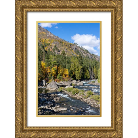 Leavenworth- Washington State- USA. View from a pipeline pedestrian bridge Gold Ornate Wood Framed Art Print with Double Matting by Horton, Janet