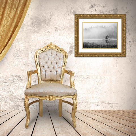 Washington State Alpine Lakes Wilderness-Snow Lake-island and fog Gold Ornate Wood Framed Art Print with Double Matting by Wild, Jamie and Judy