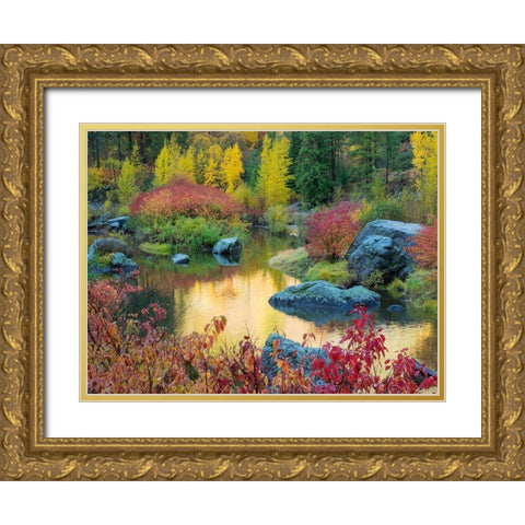 WA-Tumwater Canyon-Autumn reflection Gold Ornate Wood Framed Art Print with Double Matting by Wild, Jamie and Judy