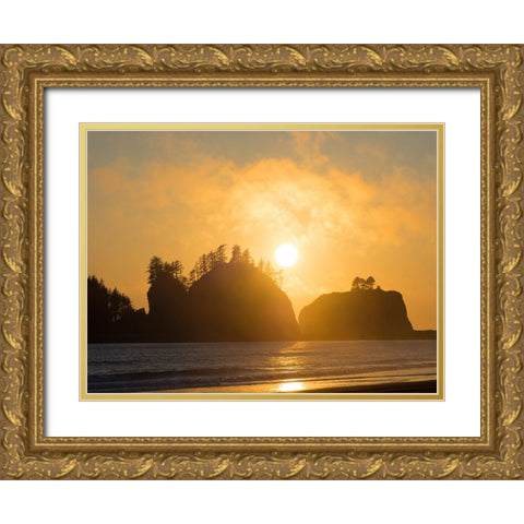 Washington State-Pacific Coast-First Beach sunset Gold Ornate Wood Framed Art Print with Double Matting by Wild, Jamie and Judy