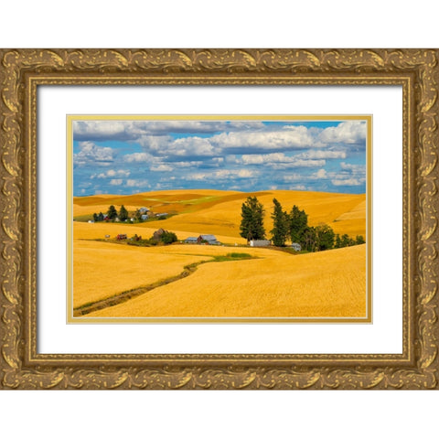 Clouds above farm house on wheat field-Palouse-eastern Washington State-USA Gold Ornate Wood Framed Art Print with Double Matting by Su, Keren