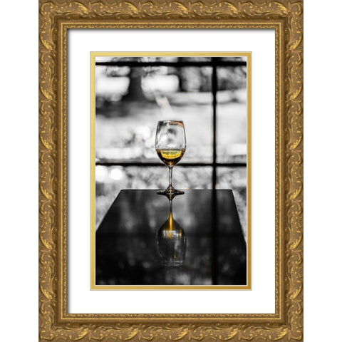 Washington State-Woodinville A glass of white wine reflects a spring day in a Woodinville winery Gold Ornate Wood Framed Art Print with Double Matting by Duval, Richard