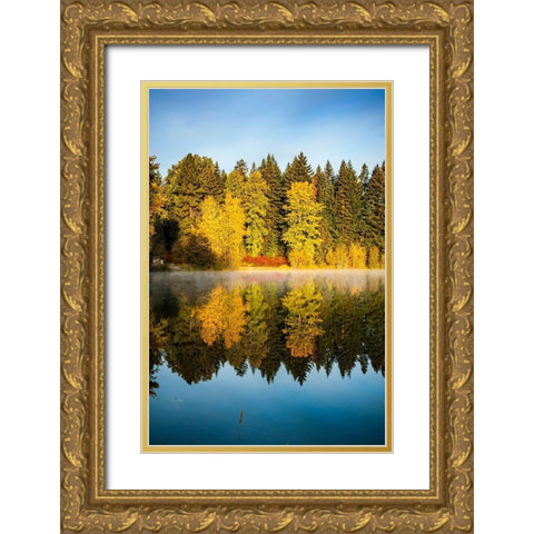 Washington State-Cle Elum Fall color by a pond in Central Washington Gold Ornate Wood Framed Art Print with Double Matting by Duval, Richard