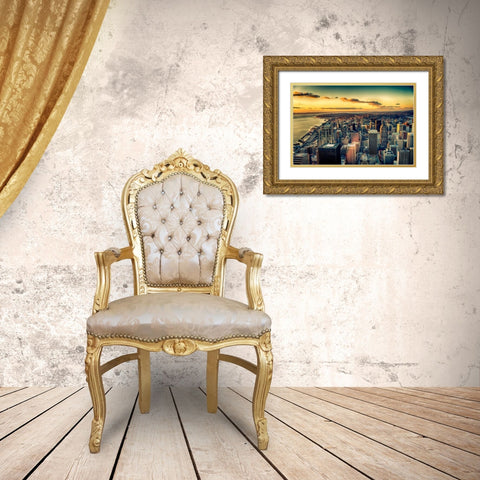 Washington State-Seattle Dusk on the Seattle skyline and Elliot Bay Gold Ornate Wood Framed Art Print with Double Matting by Duval, Richard
