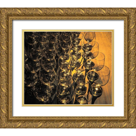 Washington State-Walla Walla Pattern of empty wine glasses in rich sunlight on wooden table Gold Ornate Wood Framed Art Print with Double Matting by Duval, Richard