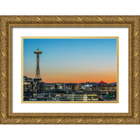 Washington State-Seattle Skyline at Sunset Gold Ornate Wood Framed Art Print with Double Matting by Tilley, Rob