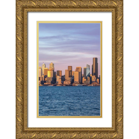 Washington State-Seattle Skyline at Sunset Gold Ornate Wood Framed Art Print with Double Matting by Tilley, Rob