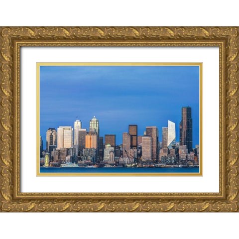 Washington State-Seattle Skyline at Twilight Gold Ornate Wood Framed Art Print with Double Matting by Tilley, Rob