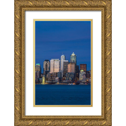 Washington State-Seattle Skyline at Twilight Gold Ornate Wood Framed Art Print with Double Matting by Tilley, Rob