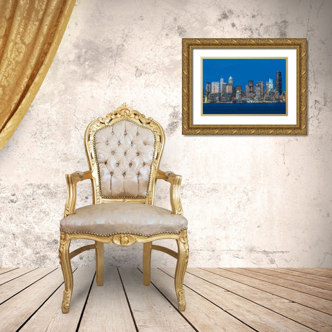 Washington State-Seattle Skyline at Twilight Gold Ornate Wood Framed Art Print with Double Matting by Tilley, Rob