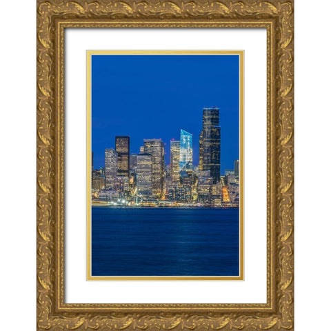 Washington State-Seattle Skyline at Twilight Gold Ornate Wood Framed Art Print with Double Matting by Tilley, Rob