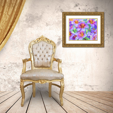 Washington State-Sammamish-Painted tongue flowering during the summer months design and pattern Gold Ornate Wood Framed Art Print with Double Matting by Gulin, Sylvia