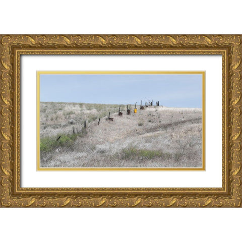 USA-Washington State-Benge Wooden post fence and grasses on rolling hills Gold Ornate Wood Framed Art Print with Double Matting by Gulin, Sylvia