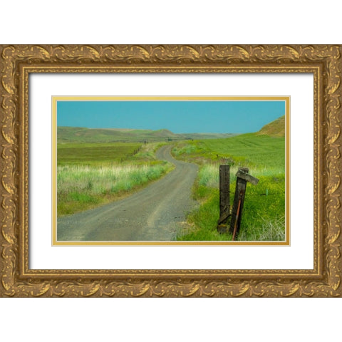 USA-Washington State-Eastern Washington near Benge and curved gravel road Gold Ornate Wood Framed Art Print with Double Matting by Gulin, Sylvia