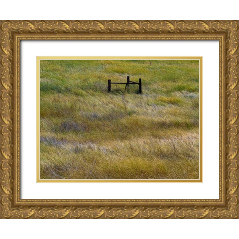 USA-Washington State-Palouse with wooden fence posts in grass field Gold Ornate Wood Framed Art Print with Double Matting by Gulin, Sylvia