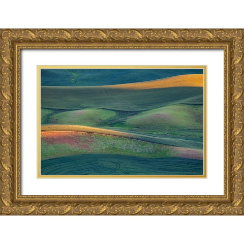 USA-Washington State-Palouse and Steptoe Butte State Park view of Wheat fields last light Gold Ornate Wood Framed Art Print with Double Matting by Gulin, Sylvia