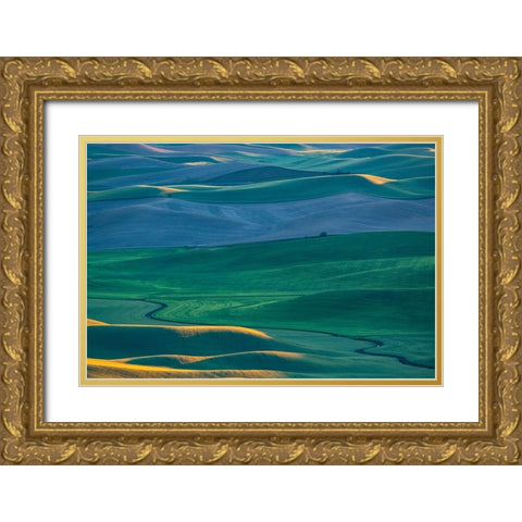 USA-Washington State-Palouse and Steptoe Butte State Park view of Wheat fields last light Gold Ornate Wood Framed Art Print with Double Matting by Gulin, Sylvia