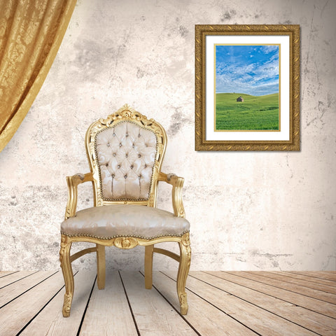 USA-Washington State-Small barn and tracks in wheat field Gold Ornate Wood Framed Art Print with Double Matting by Eggers, Terry