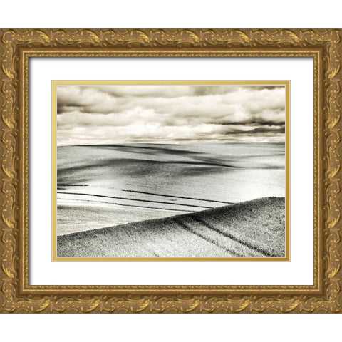 USA-Washington State-Palouse-Crops growing on the rolling hills of the Palouse Gold Ornate Wood Framed Art Print with Double Matting by Eggers, Terry