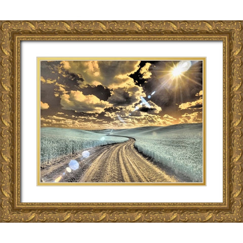 USA-Washington State-Palouse-Country backroad through spring crops Gold Ornate Wood Framed Art Print with Double Matting by Eggers, Terry