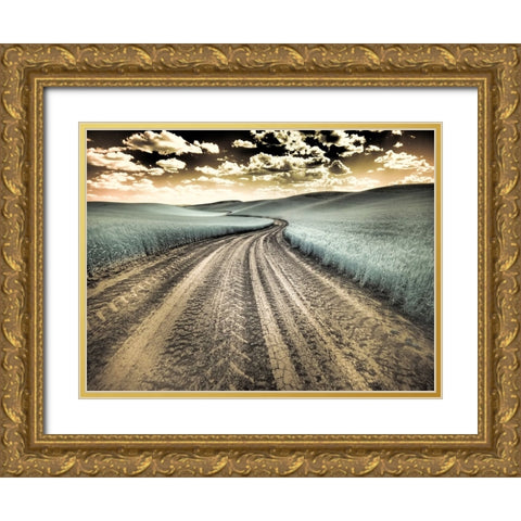 USA-Washington State-Palouse-Country backroad through spring crops Gold Ornate Wood Framed Art Print with Double Matting by Eggers, Terry