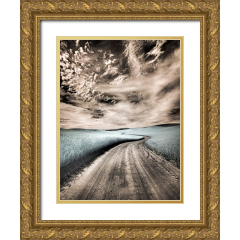 USA-Washington State-Palouse region-winding backcountry road through wheat fields Gold Ornate Wood Framed Art Print with Double Matting by Eggers, Terry