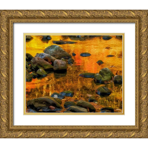 West Virginia, Davis Autumn reflections on pond Gold Ornate Wood Framed Art Print with Double Matting by OBrien, Jay