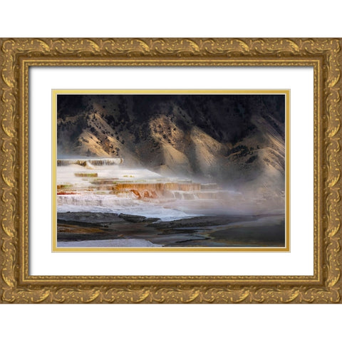 Colorful terrace-Canary Spring-Mammoth Hot Springs-Yellowstone National Park-Wyoming Gold Ornate Wood Framed Art Print with Double Matting by Jones, Adam