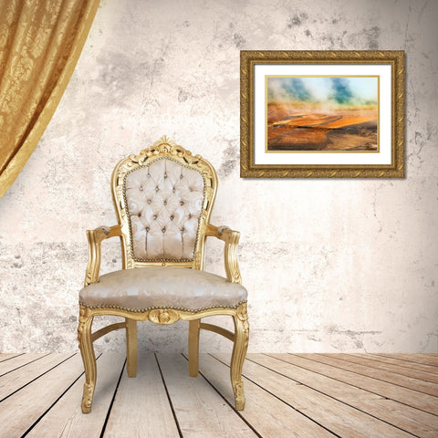 Elevated view of Grand Prismatic spring and colorful bacterial mat-Yellowstone National Park Gold Ornate Wood Framed Art Print with Double Matting by Jones, Adam