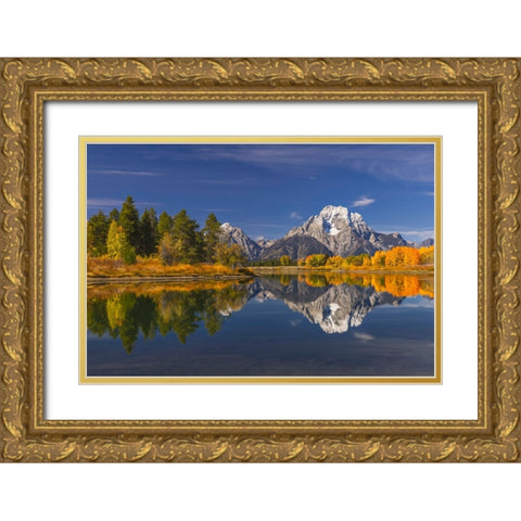 Autumn view of Mount Moran and Snake River-Grand Teton National Park-Wyoming Gold Ornate Wood Framed Art Print with Double Matting by Jones, Adam