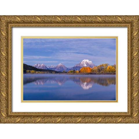 Autumn view of Mount Moran and Snake River-Grand Teton National Park-Wyoming Gold Ornate Wood Framed Art Print with Double Matting by Jones, Adam